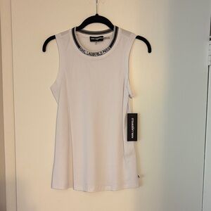 Karl Lagerfeld White Logo Trim Sleeveless Top